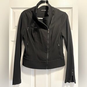 Paige Moto Black Label Dresden stretch zip up jacket leather trim Medium